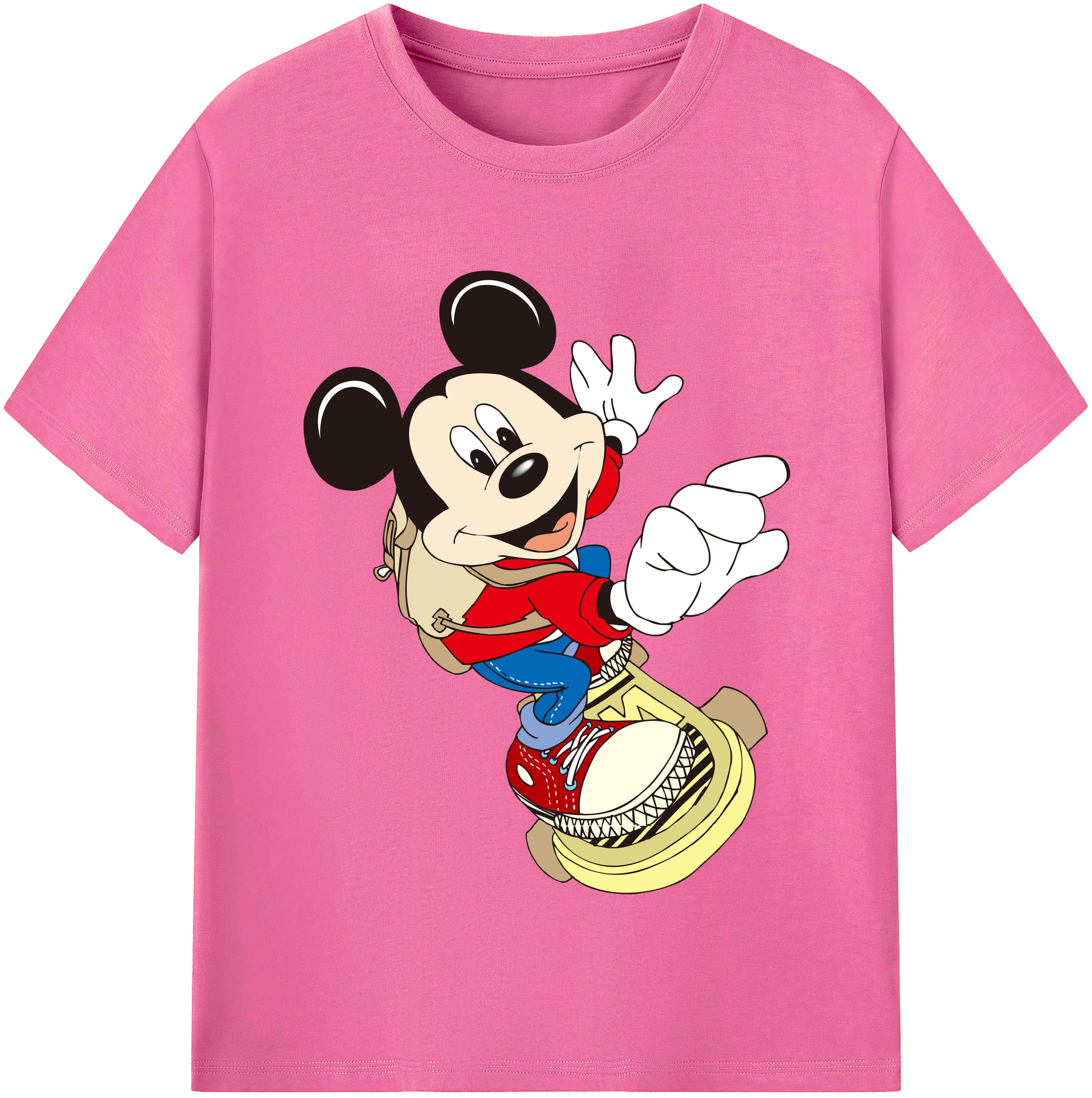 （画像用） ミッキーマウス Mickey Mouse レディースカジュアルプリントTシャツ（綿100％）